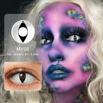 Qfdian Halloween Contact Lenses White Cat Eye Cosplay Contact Lenses Crazy Eye Contacts Whiteout Lens for Cosplay Anime Accessorie